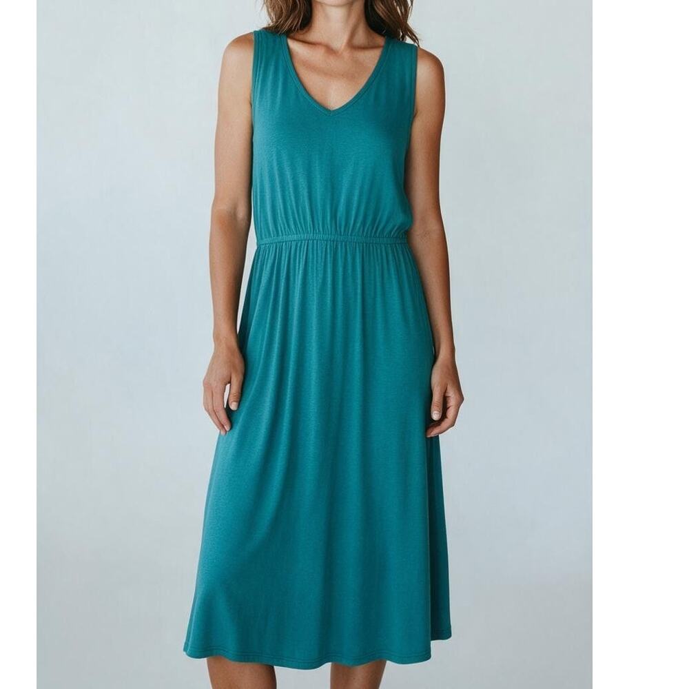 NWT Lane Bryant V Neck Sleeveless Racerback Stretch Maxi Dress Pocket 14 16 Teal
